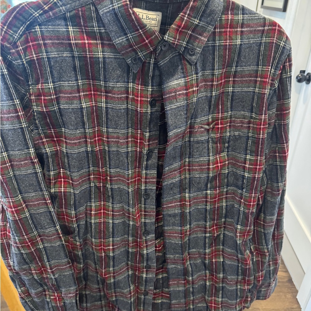 L.L. Bean Men's Scotch Plaid Flannel Shirt, Slim Fit -Red and Gray